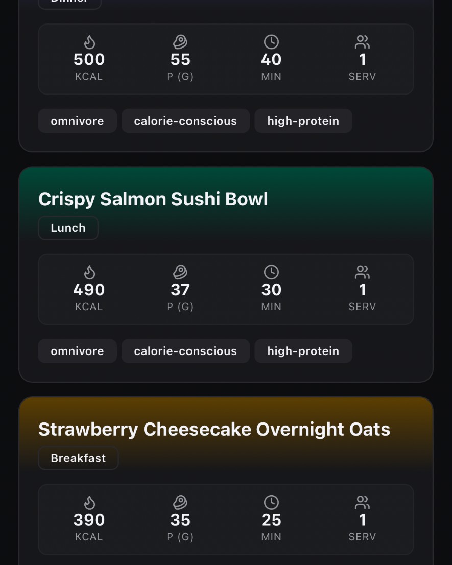 Recipes & meal prep — browse by goal, save your favorites